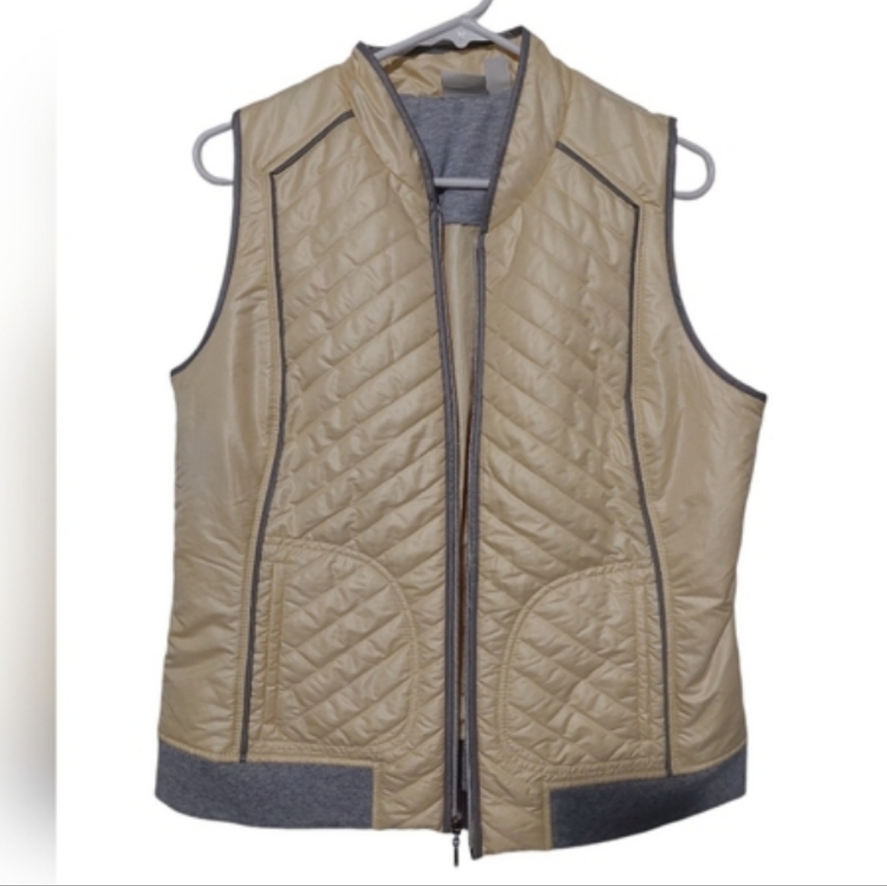 Zenergy by Chicos Francine Soft Yellow Grey Puffer Quilted Vest sz 1 Medium